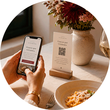 ecosistema-fidelizacion-clientes-restaurante Cliente escaneando un código QR para ingresar al sistema digital de un negocio con clientes presenciales.